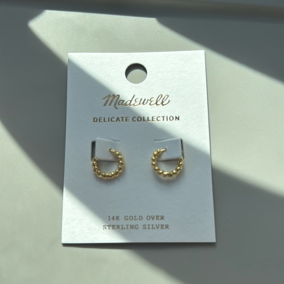 NWT Madewell Delicate Collection Demi-Fine 14k Puffed Huggie Hoop Earrings - Picture 4 of 5